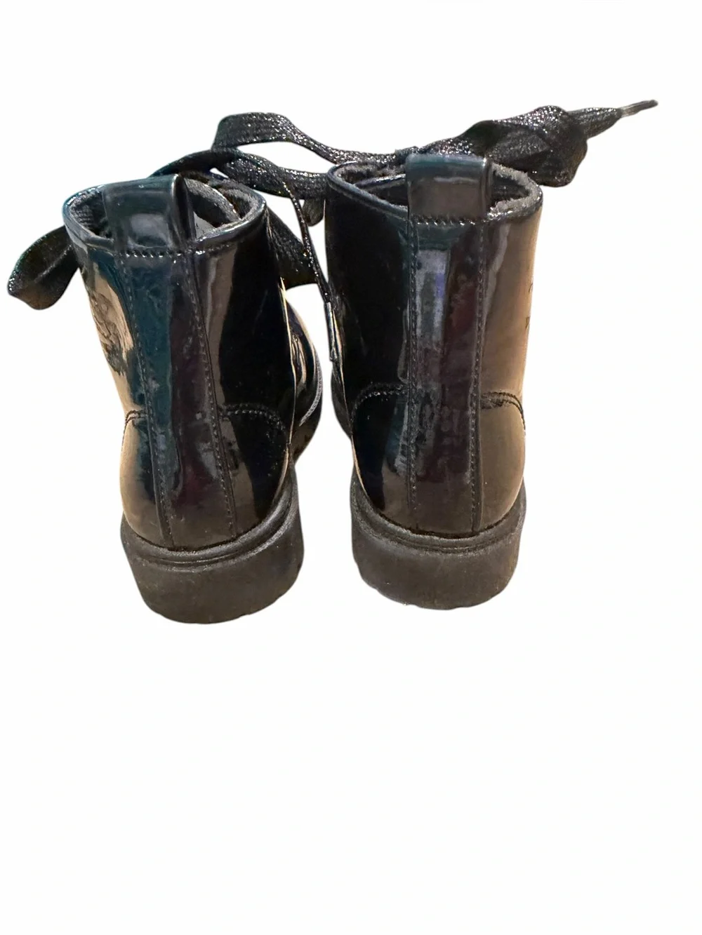 Kids Black Patent Lace-Up Combat Boots Size 6
